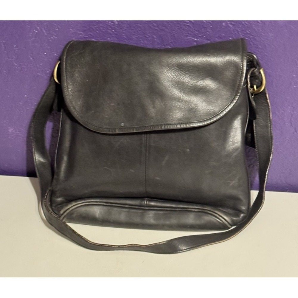 Vintage Coach Whitney Flap Bag Black Leather Crossbody Shoulder Purse 4115